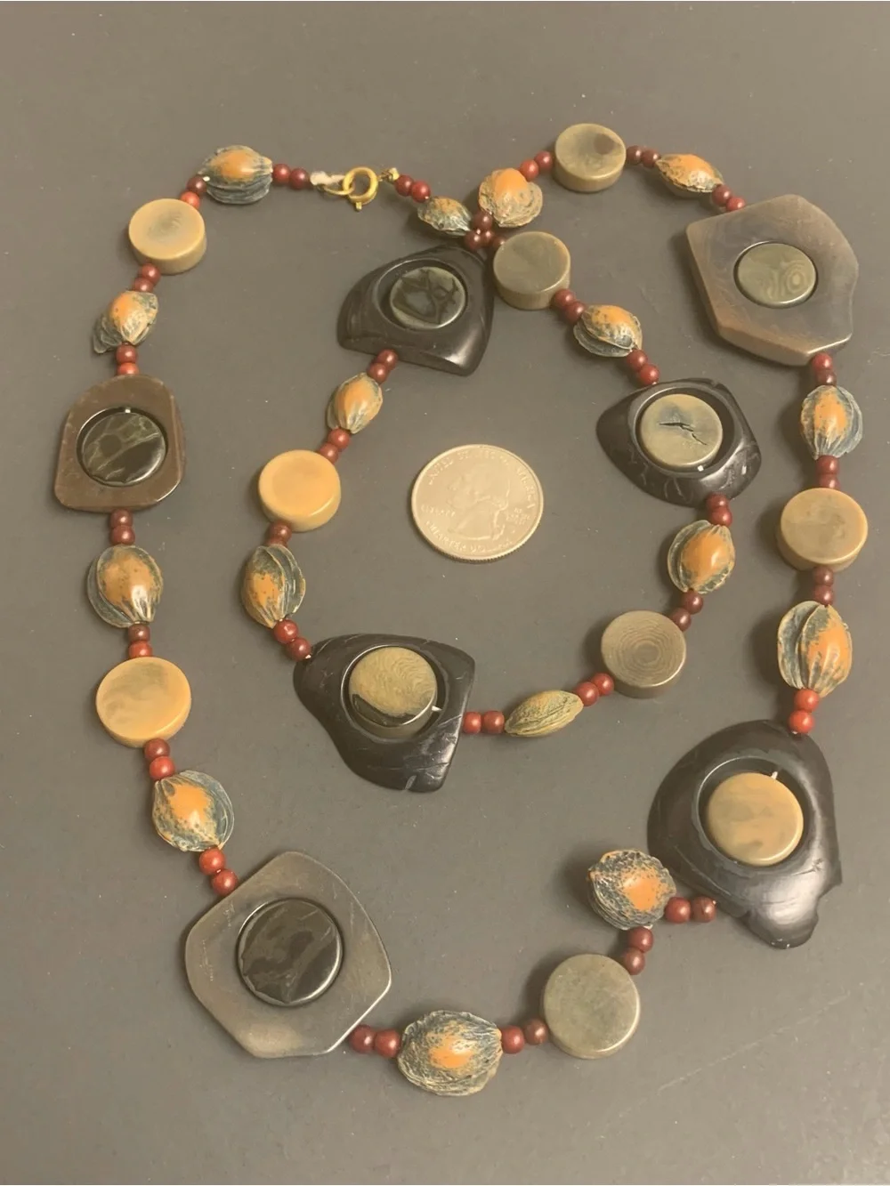Vintage Handcrafted Tagua Nut Beads Statement Necklace 30”